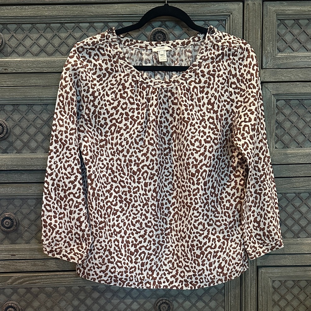 J Crew Classic Leopard Print Women's Blouse - Brown/Cream